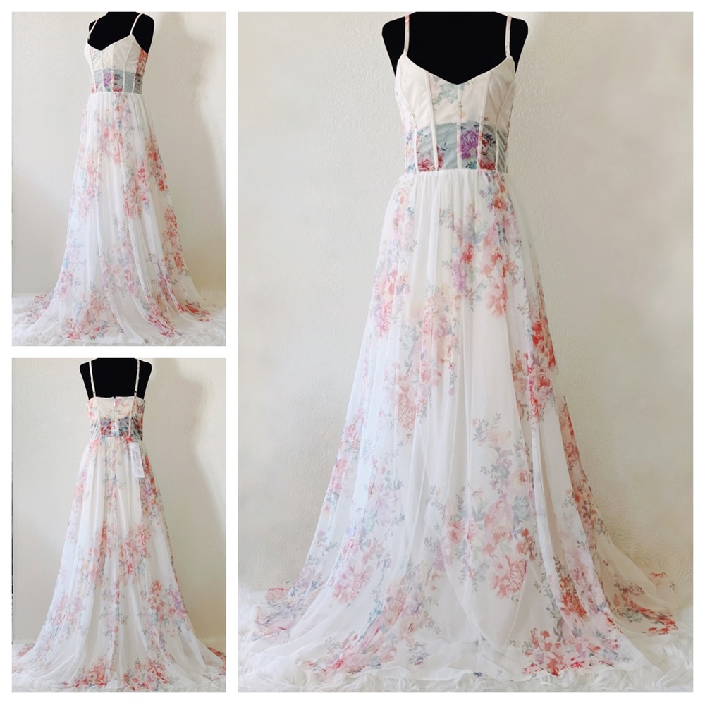 BCBGMazAzria Corset Detail Floral Gown - Picture 3 of 13